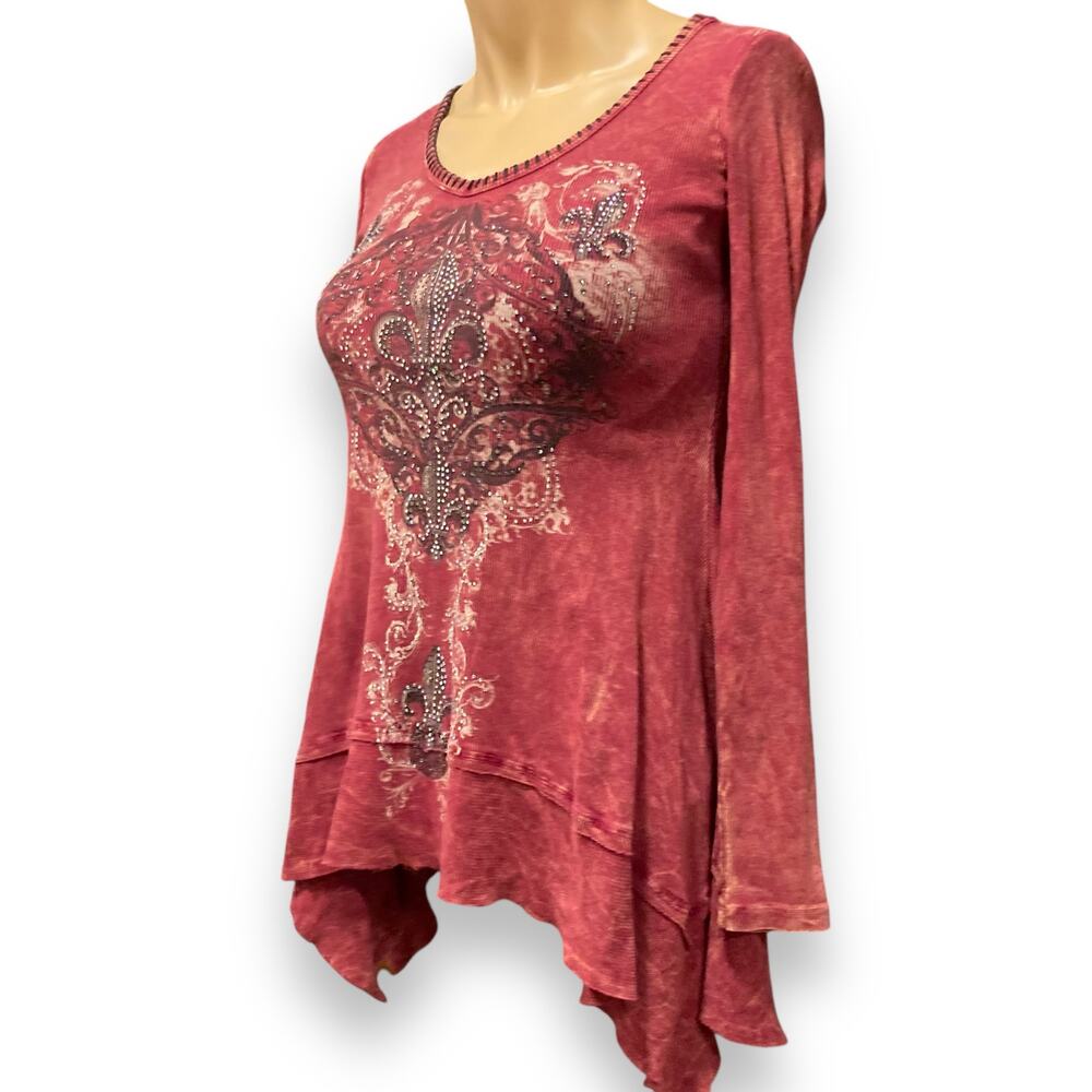 Vocal Maroon Rhinestone Ribbed Tunic Sz Small - Picture 16 of 16